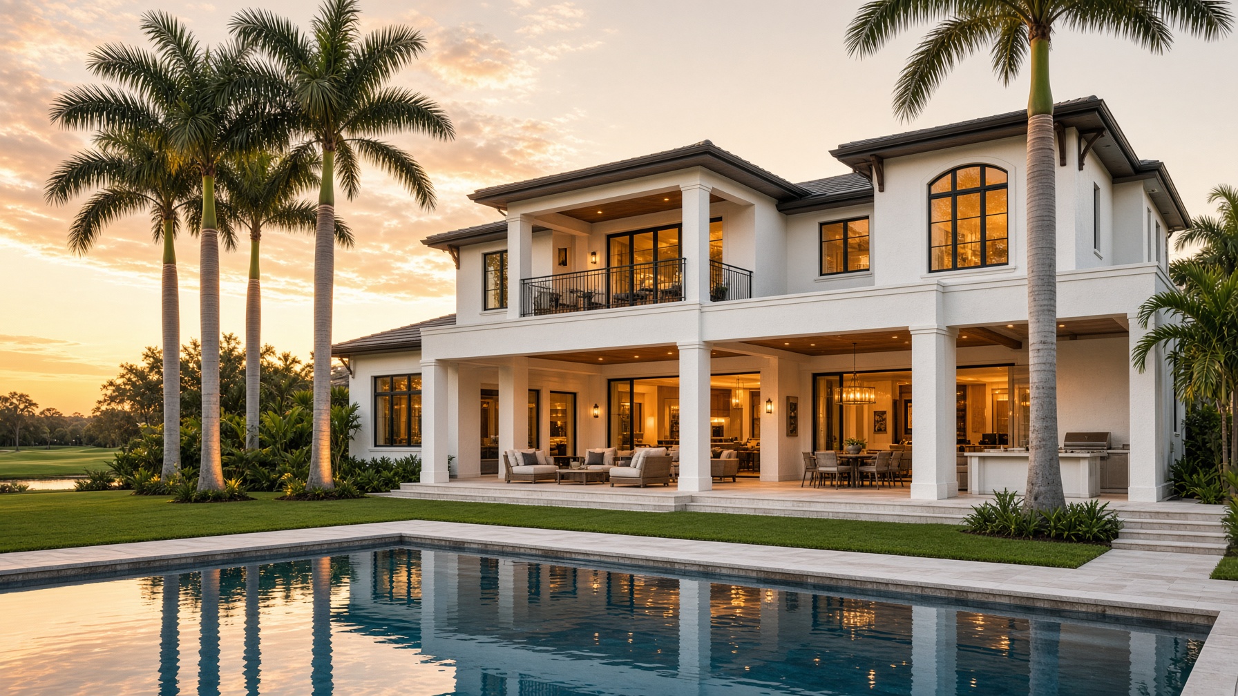 Florida custom home at dusk